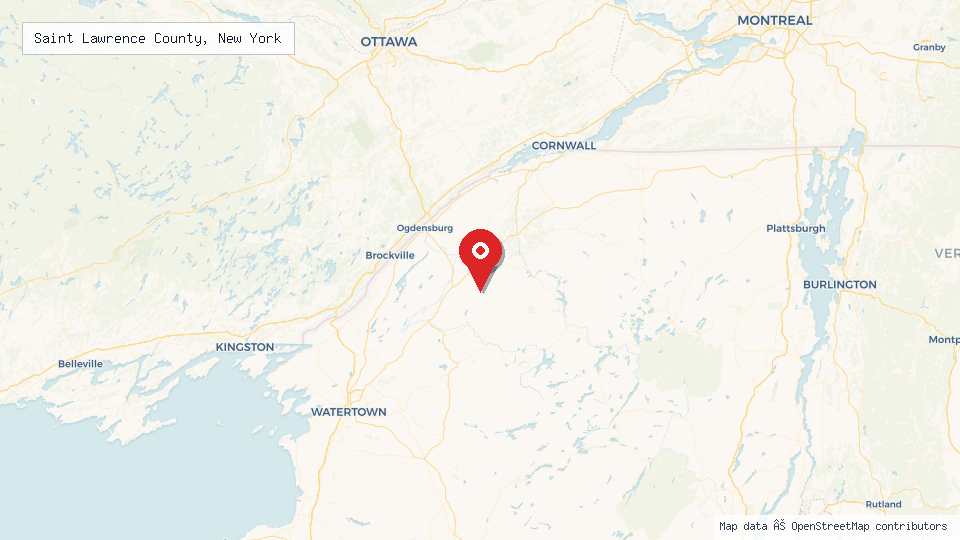 Street map of Saint Lawrence County, New York with location pin