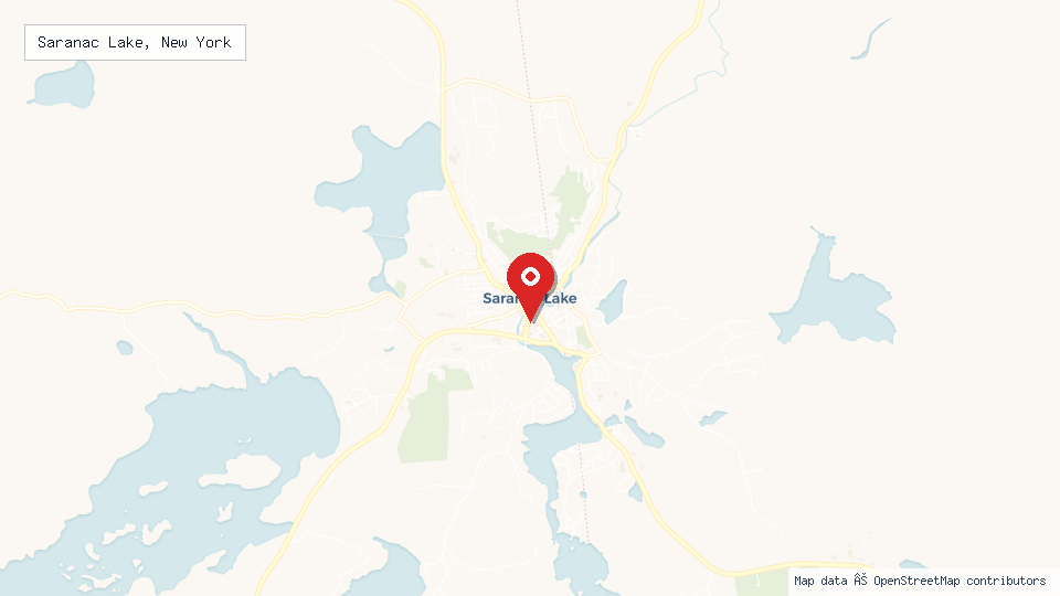 Street map of Saranac Lake, New York with location pin