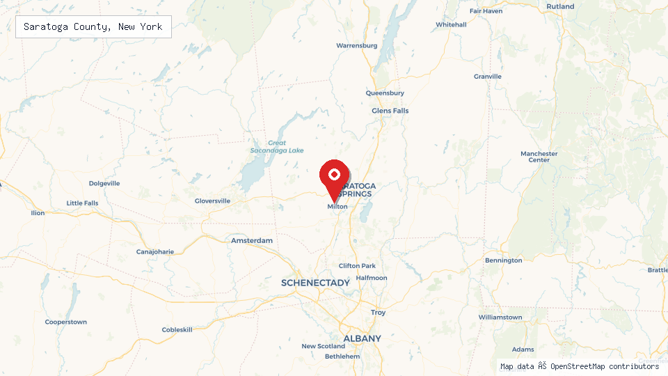 Street map of Saratoga County, New York with location pin