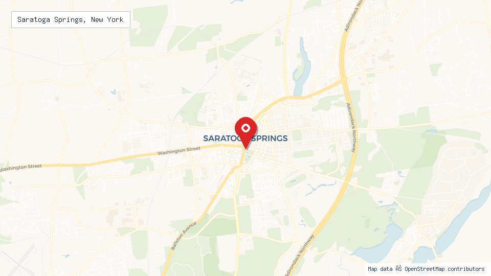 Street map of Saratoga Springs, New York with location pin