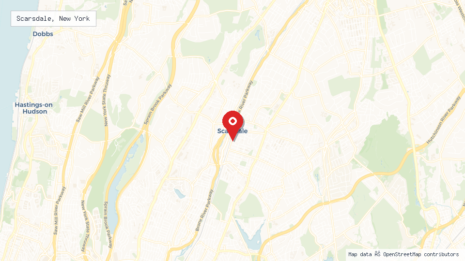 Street map of Scarsdale, New York with location pin