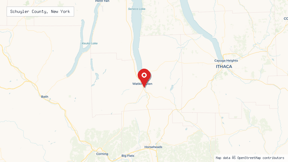 Street map of Schuyler County, New York with location pin