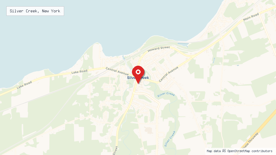 Street map of Silver Creek, New York with location pin