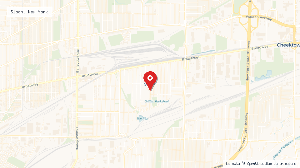 Street map of Sloan, New York with location pin