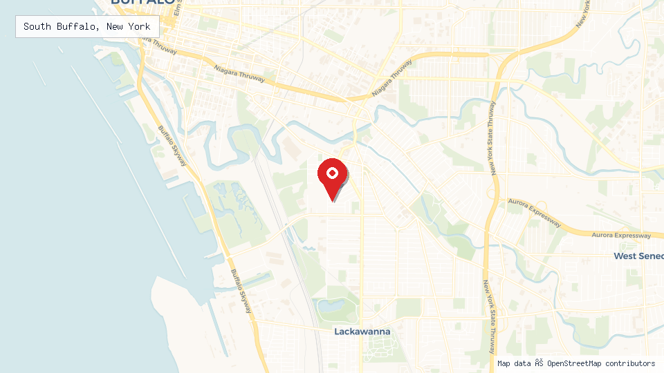 Street map of South Buffalo, New York with location pin