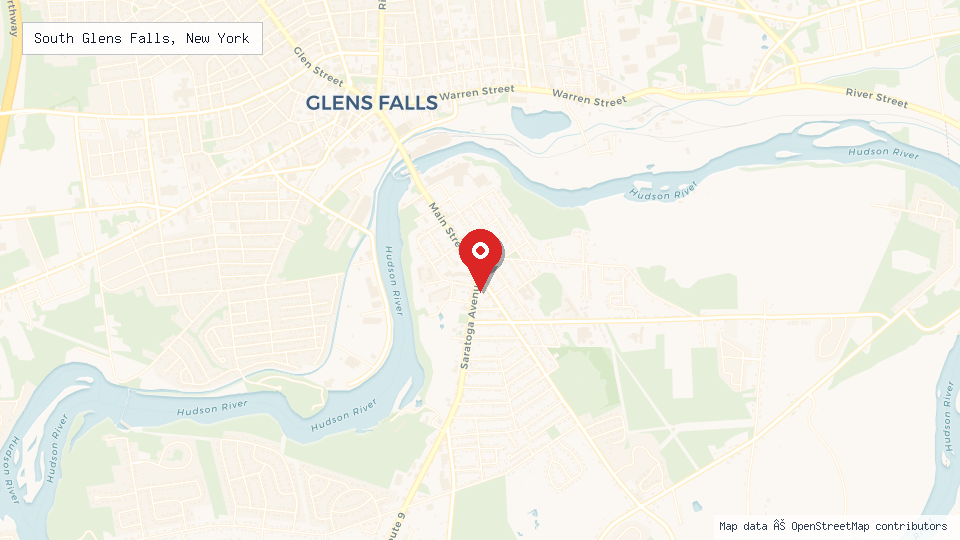 Street map of South Glens Falls, New York with location pin