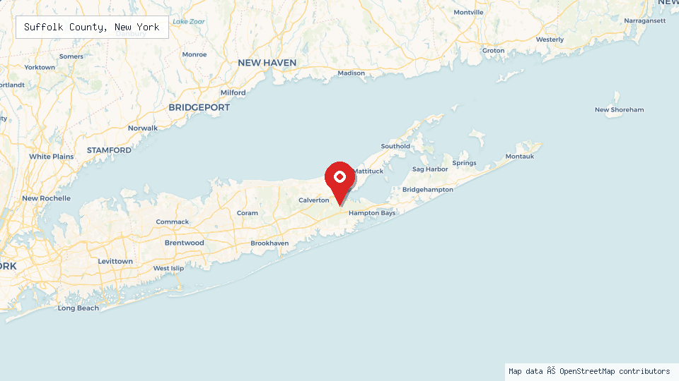 Street map of Suffolk County, New York with location pin