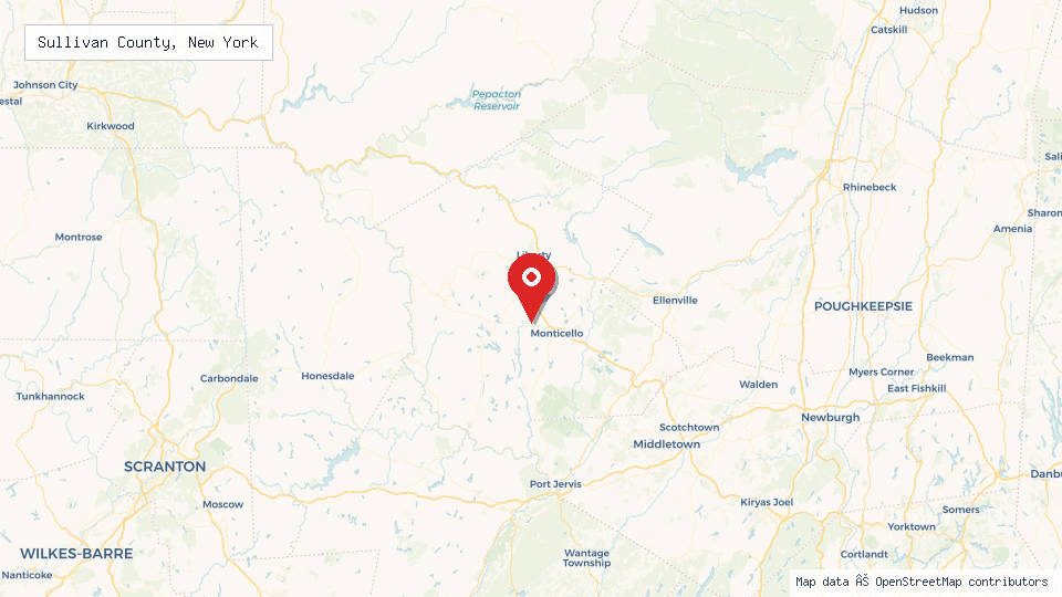 Street map of Sullivan County, New York with location pin