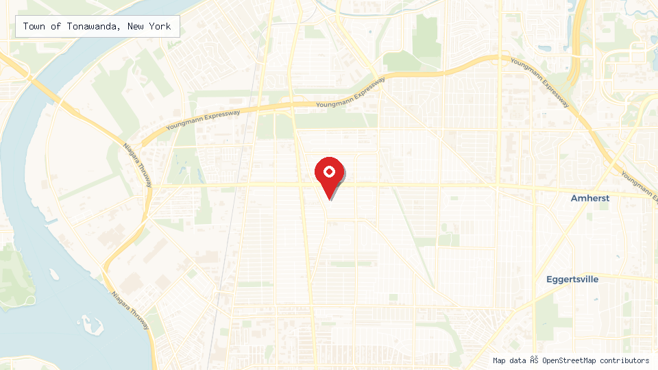 Street map of Town of Tonawanda, New York with location pin