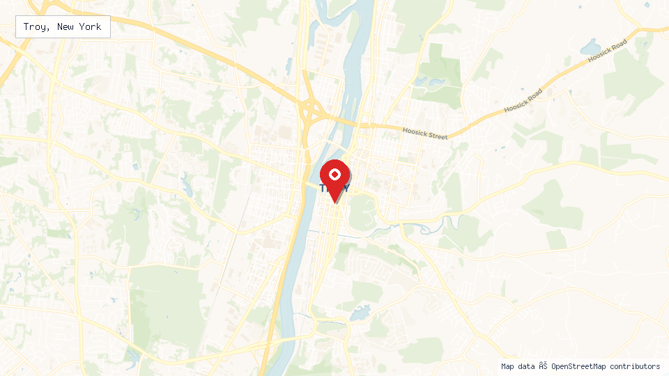 Street map of Troy, New York with location pin