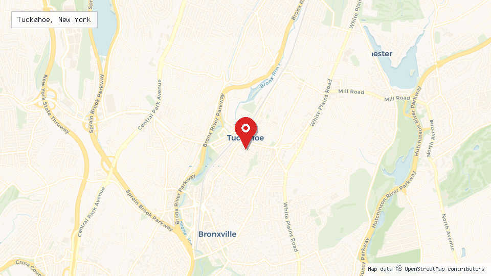 Street map of Tuckahoe, New York with location pin