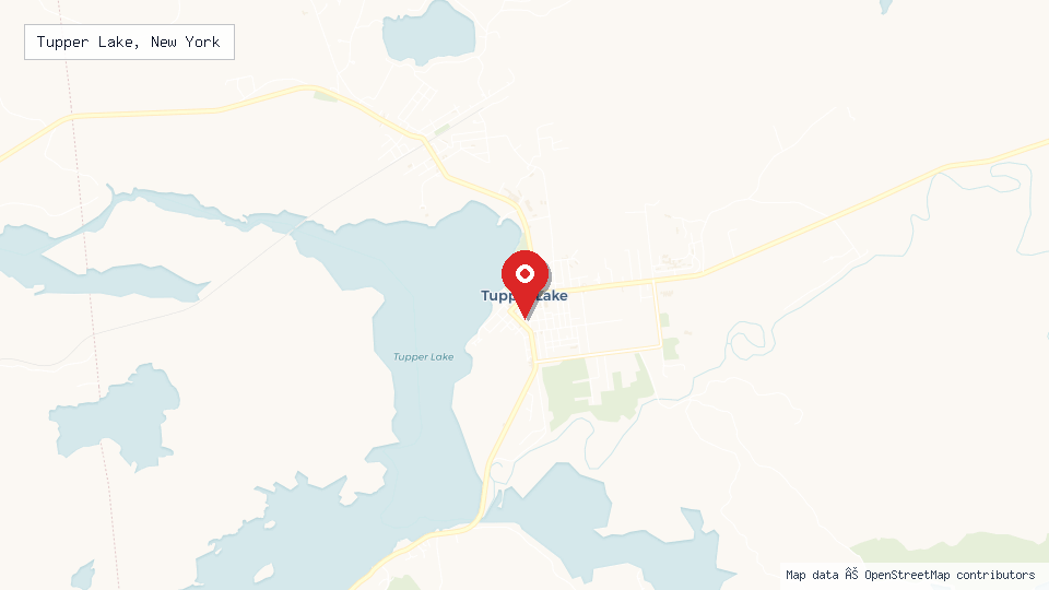 Street map of Tupper Lake, New York with location pin