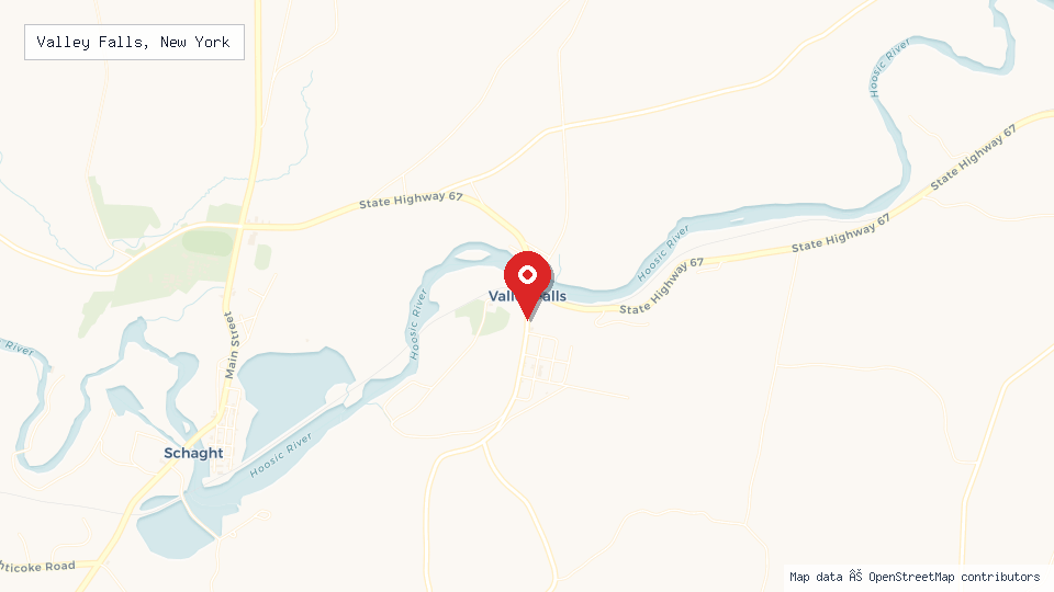 Street map of Valley Falls, New York with location pin