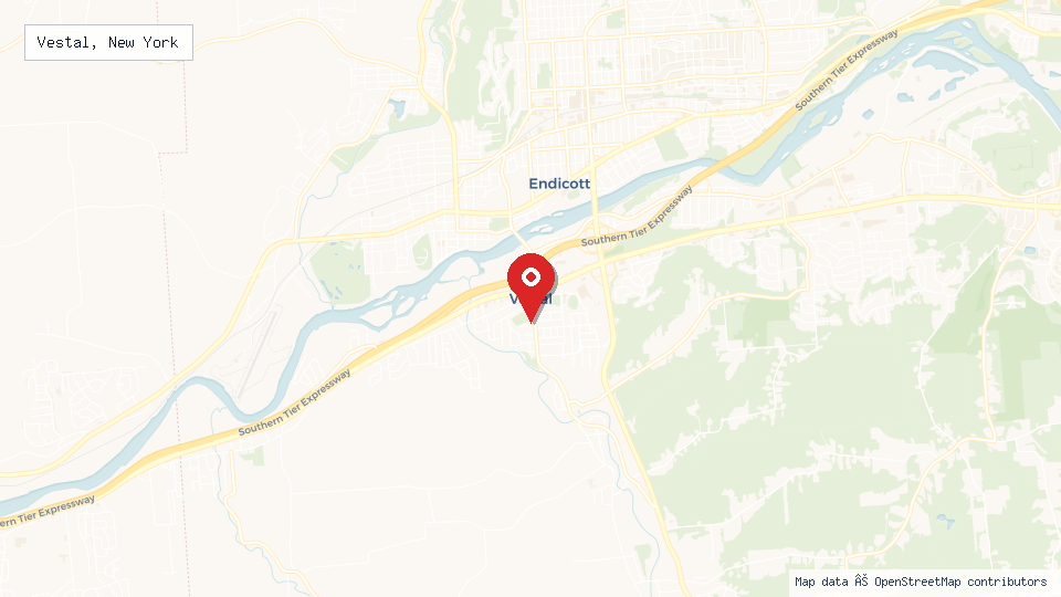 Street map of Vestal, New York with location pin