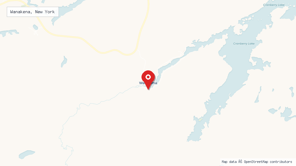 Street map of Wanakena, New York with location pin