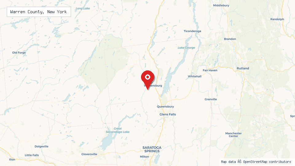 Street map of Warren County, New York with location pin
