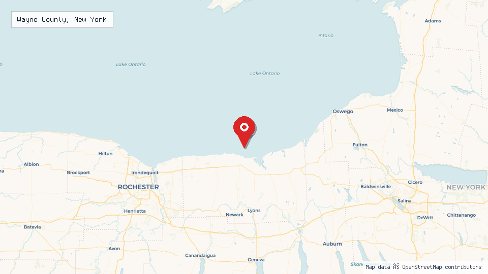 Street map of Wayne County, New York with location pin