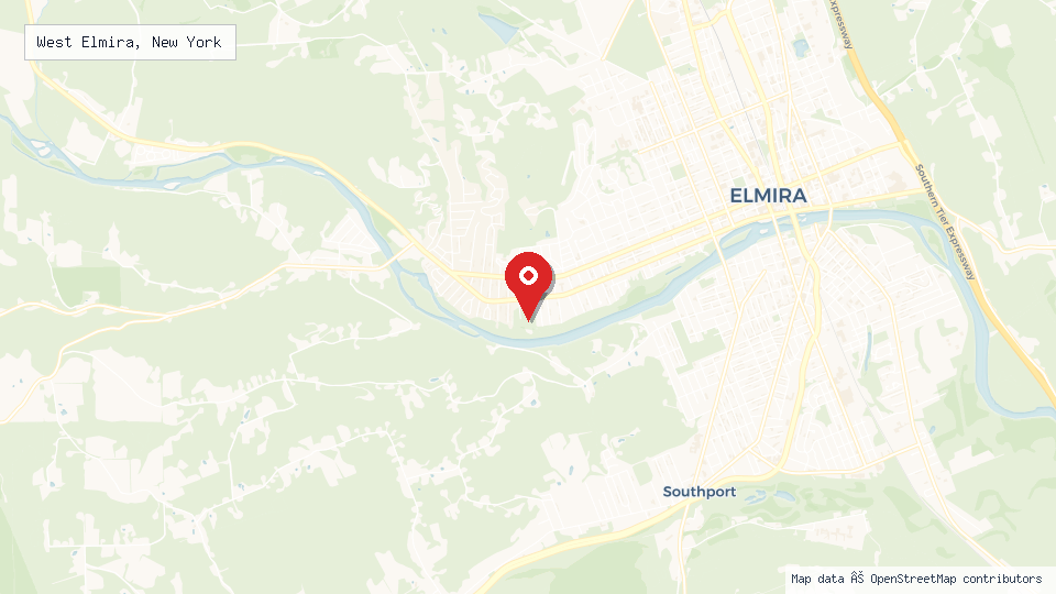 Street map of West Elmira, New York with location pin