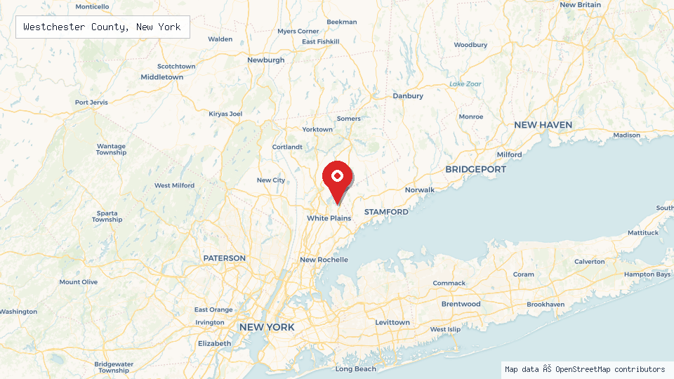 Street map of Westchester County, New York with location pin