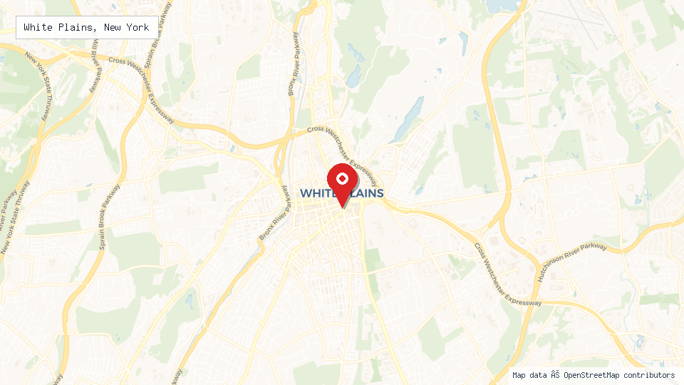 Street map of White Plains, New York with location pin