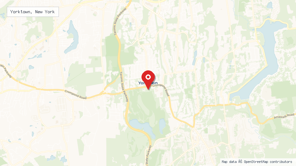 Street map of Yorktown, New York with location pin