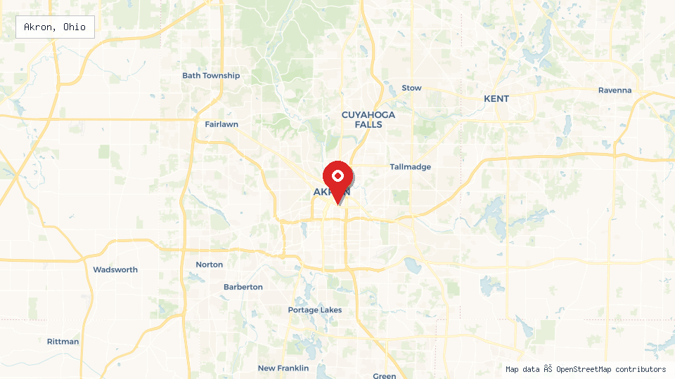 Street map of Akron, Ohio with location pin
