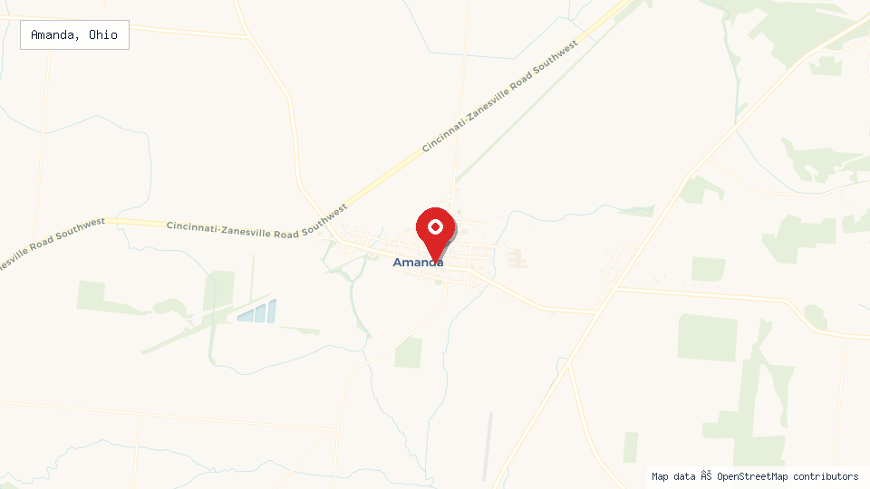 Street map of Amanda, Ohio with location pin