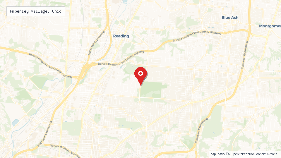 Street map of Amberley Village, Ohio with location pin