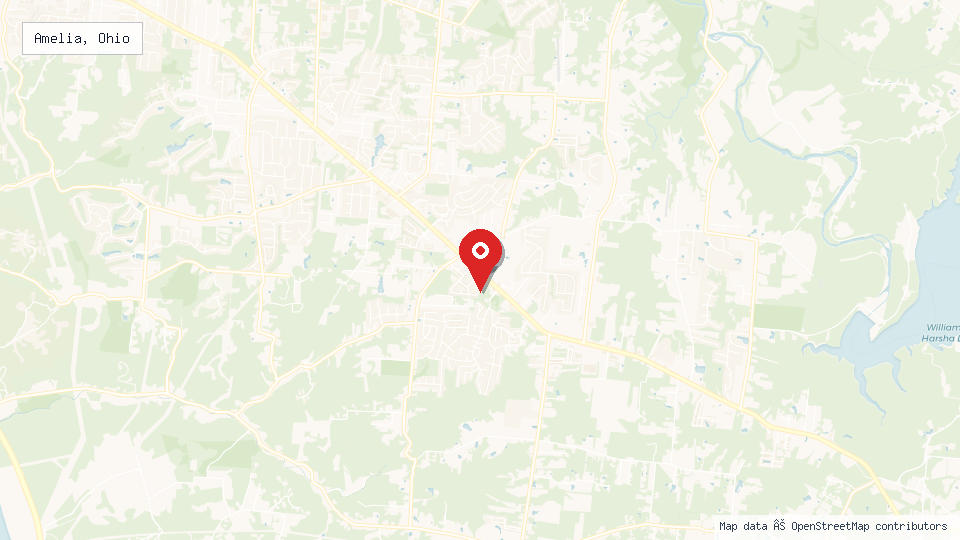 Street map of Amelia, Ohio with location pin