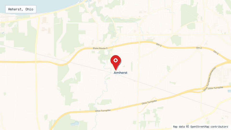 Street map of Amherst, Ohio with location pin