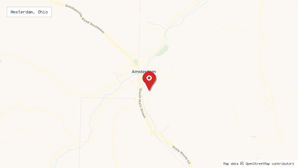 Street map of Amsterdam, Ohio with location pin