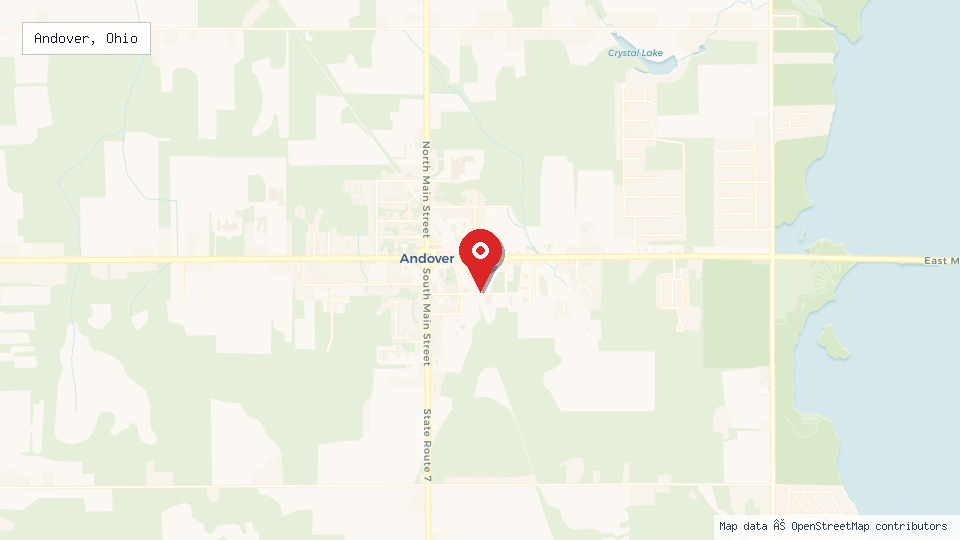 Street map of Andover, Ohio with location pin