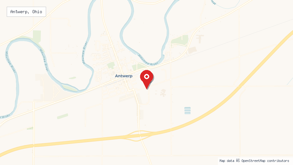 Street map of Antwerp, Ohio with location pin