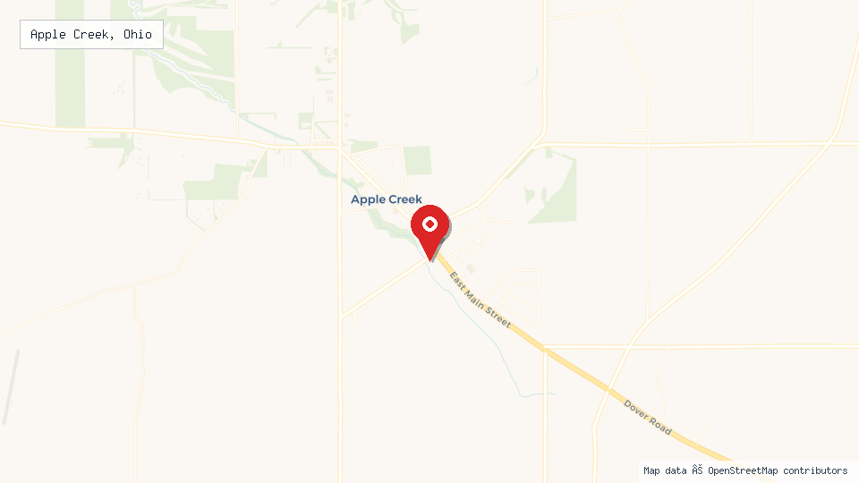 Street map of Apple Creek, Ohio with location pin