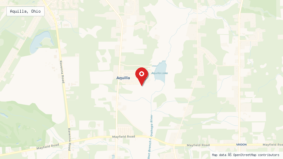 Street map of Aquilla, Ohio with location pin