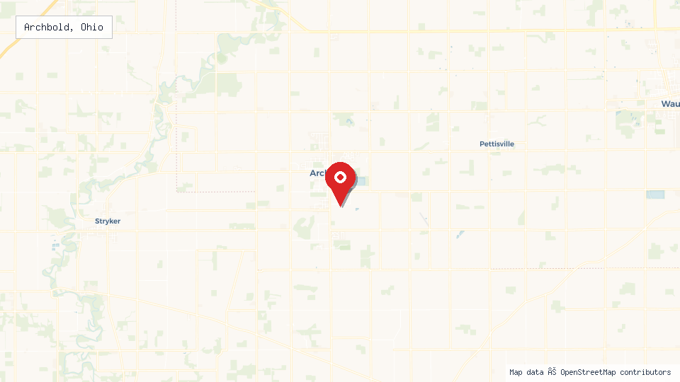 Street map of Archbold, Ohio with location pin