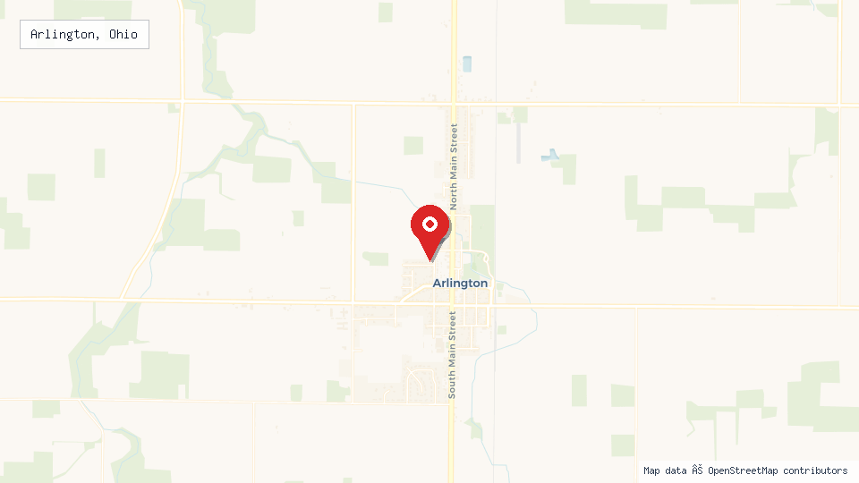 Street map of Arlington, Ohio with location pin