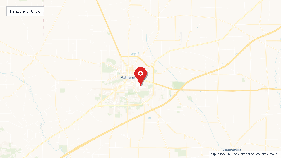 Street map of Ashland, Ohio with location pin