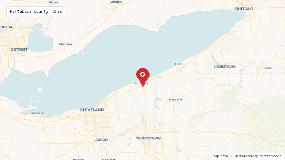 Street map of Ashtabula County, Ohio with location pin