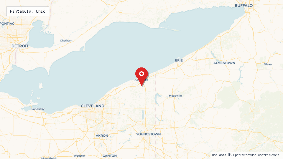 Street map of Ashtabula, Ohio with location pin