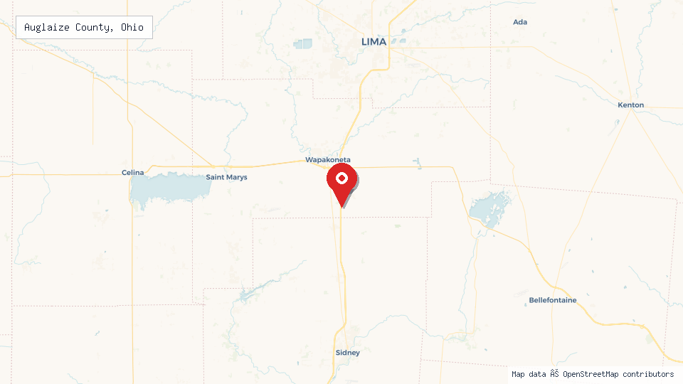 Street map of Auglaize County, Ohio with location pin