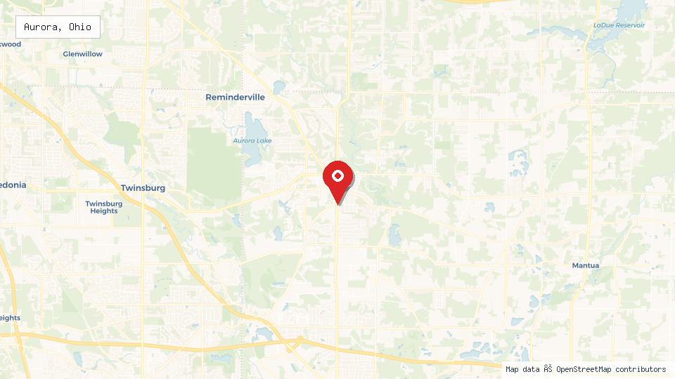 Street map of Aurora, Ohio with location pin