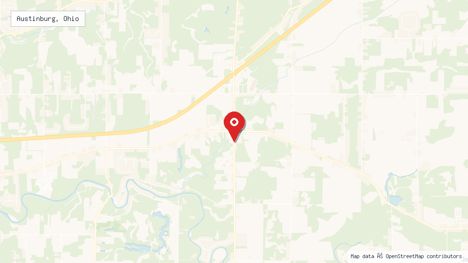 Street map of Austinburg, Ohio with location pin