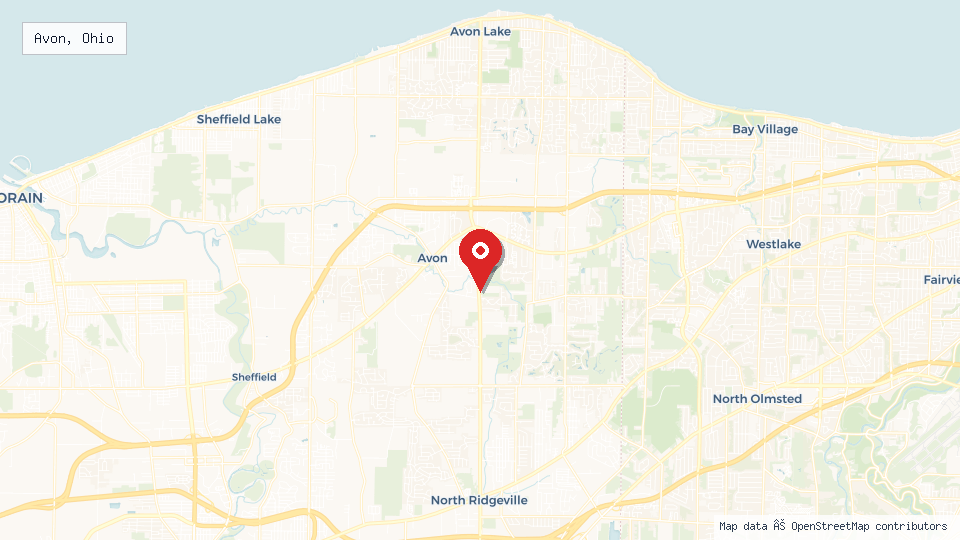 Street map of Avon, Ohio with location pin