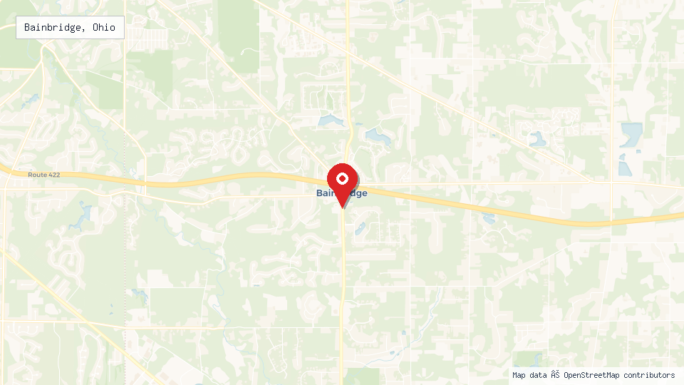 Street map of Bainbridge, Ohio with location pin