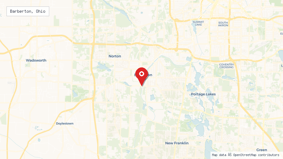 Street map of Barberton, Ohio with location pin