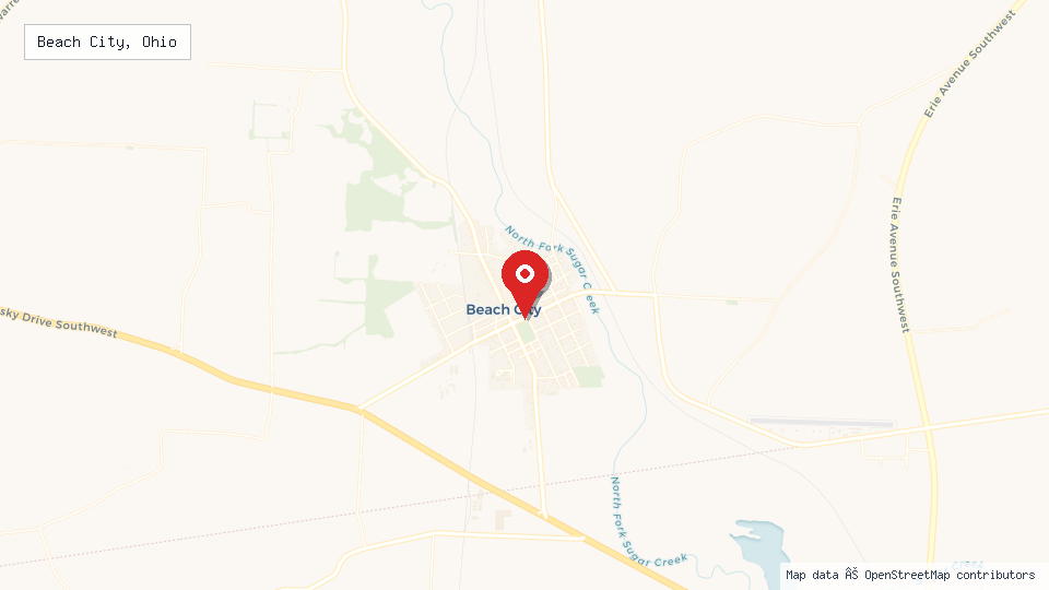 Street map of Beach City, Ohio with location pin