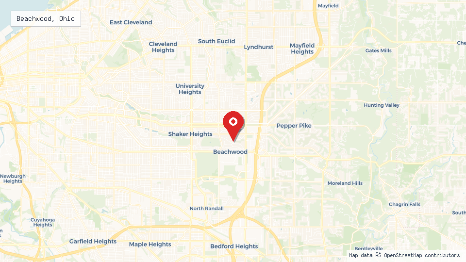 Street map of Beachwood, Ohio with location pin