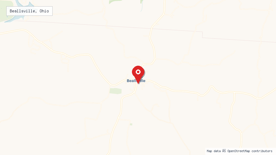 Street map of Beallsville, Ohio with location pin