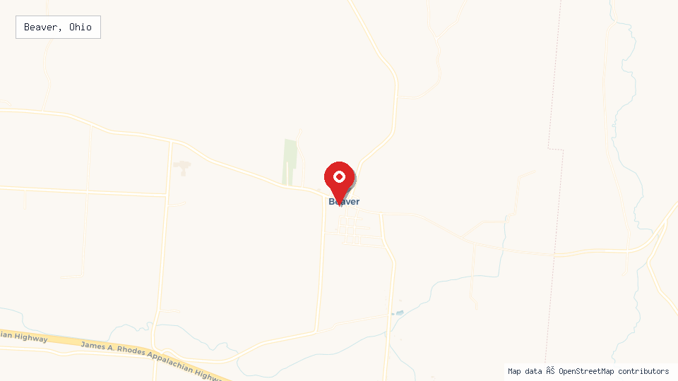 Street map of Beaver, Ohio with location pin